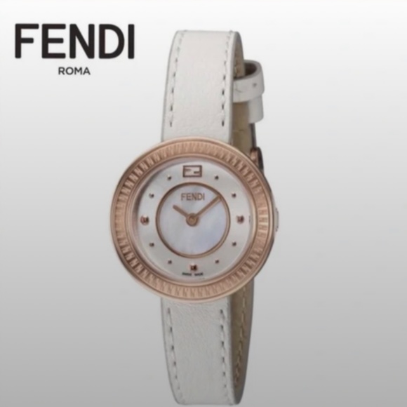 NWT FENDI MY WAY Mother of Pearl & Rose Gold with Fox Fur-Trim Strap Watch main image 5